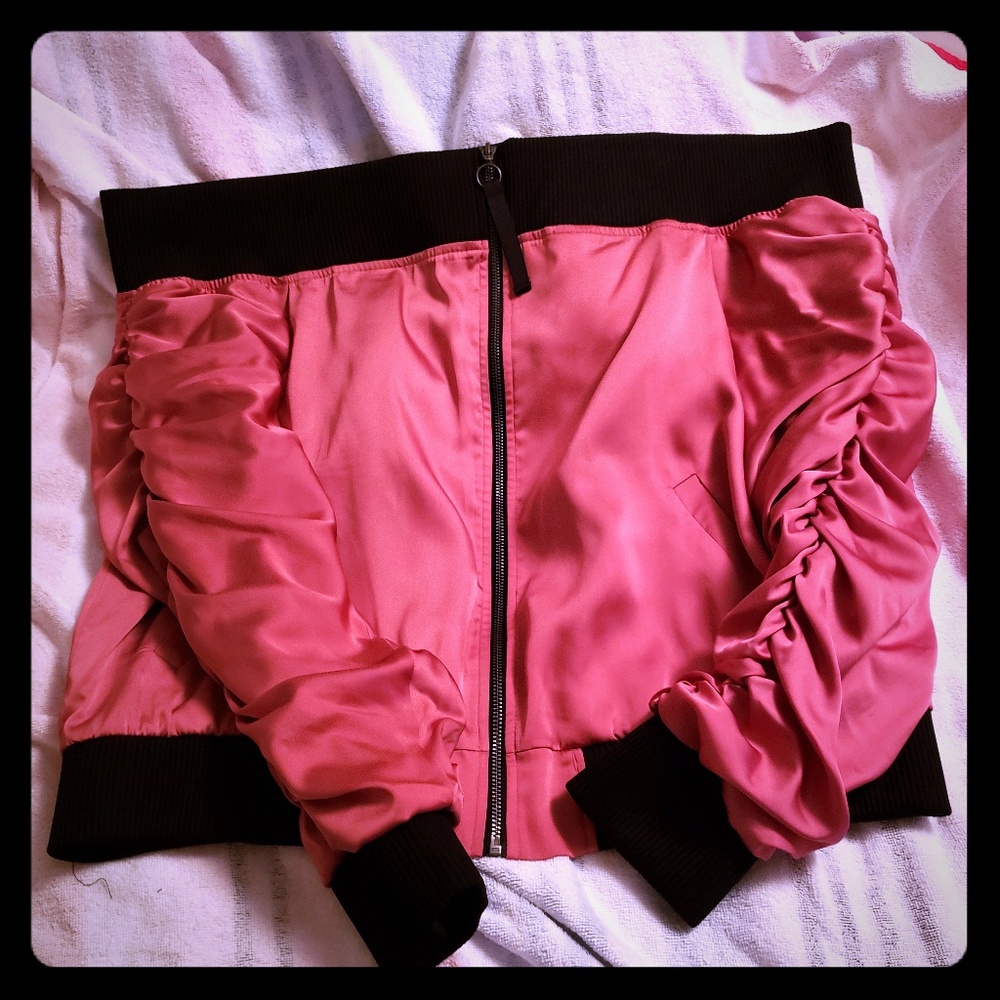 Project Runway Off the Shoulder Bomber Jacket